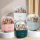 Luxury Portable Cosmetic Organizer Box with multiple compartments and brushes.
