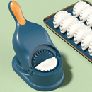 2-in-1 Dumpling Wrapper Tool, a blue plastic device with two circular cutter edges for making dumpling wrappers.