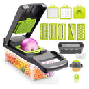 22 in 1 Multifunctional vegetable and Fruit Cutter with various attachments and a clear collection bin.